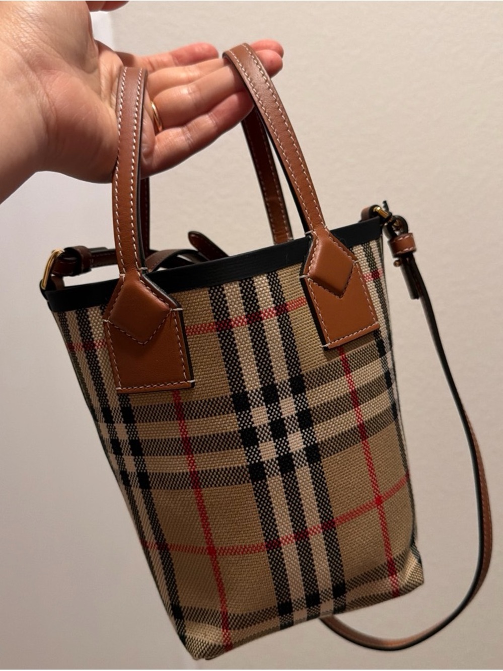 Burberry Classic Plaid Mini Tote Bag in Beige and Brown
